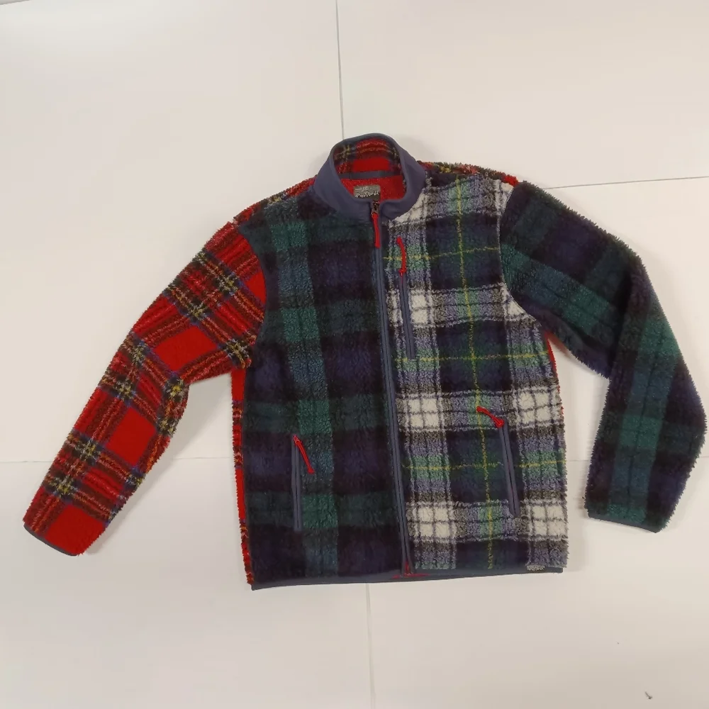 J. Crew Nordic Sherpa Fleece Mixed Plaid Patchwork Zip Front Jacket